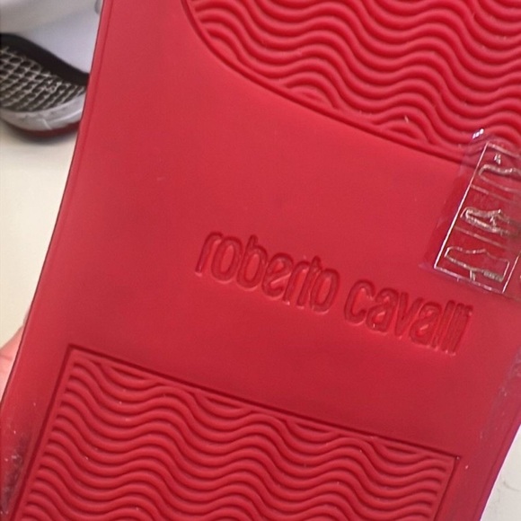 NWT Roberto Cavalli Leatger Black white red snakeskin Sneakers - Picture 10 of 10